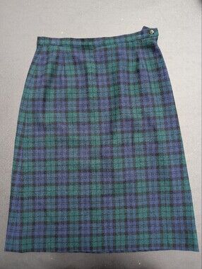 Vtg Pendleton Blue and Green Plaid A-Line Skirt Size 14